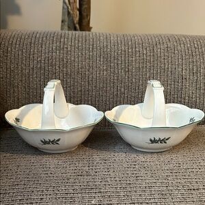 Nikko Ceramics White Bowls with Green Leaf Motif